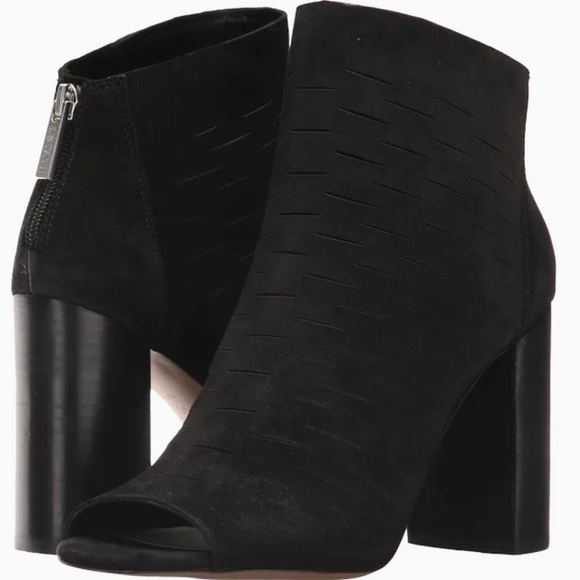 1 State Ankle Boots 10 Shiya Black Suede Cutouts Peep Toe - Picture 1 of 12
